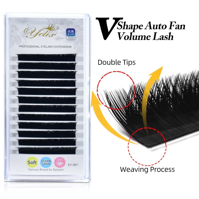 Sambungan Bulu Mata Individu Premium Auto-Fan Bentuk V