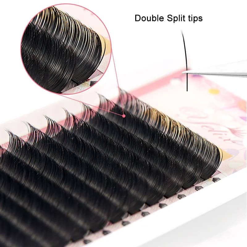 Sambungan Bulu Mata Tip Split Elips Rata Hitam 0.15-0.20mm