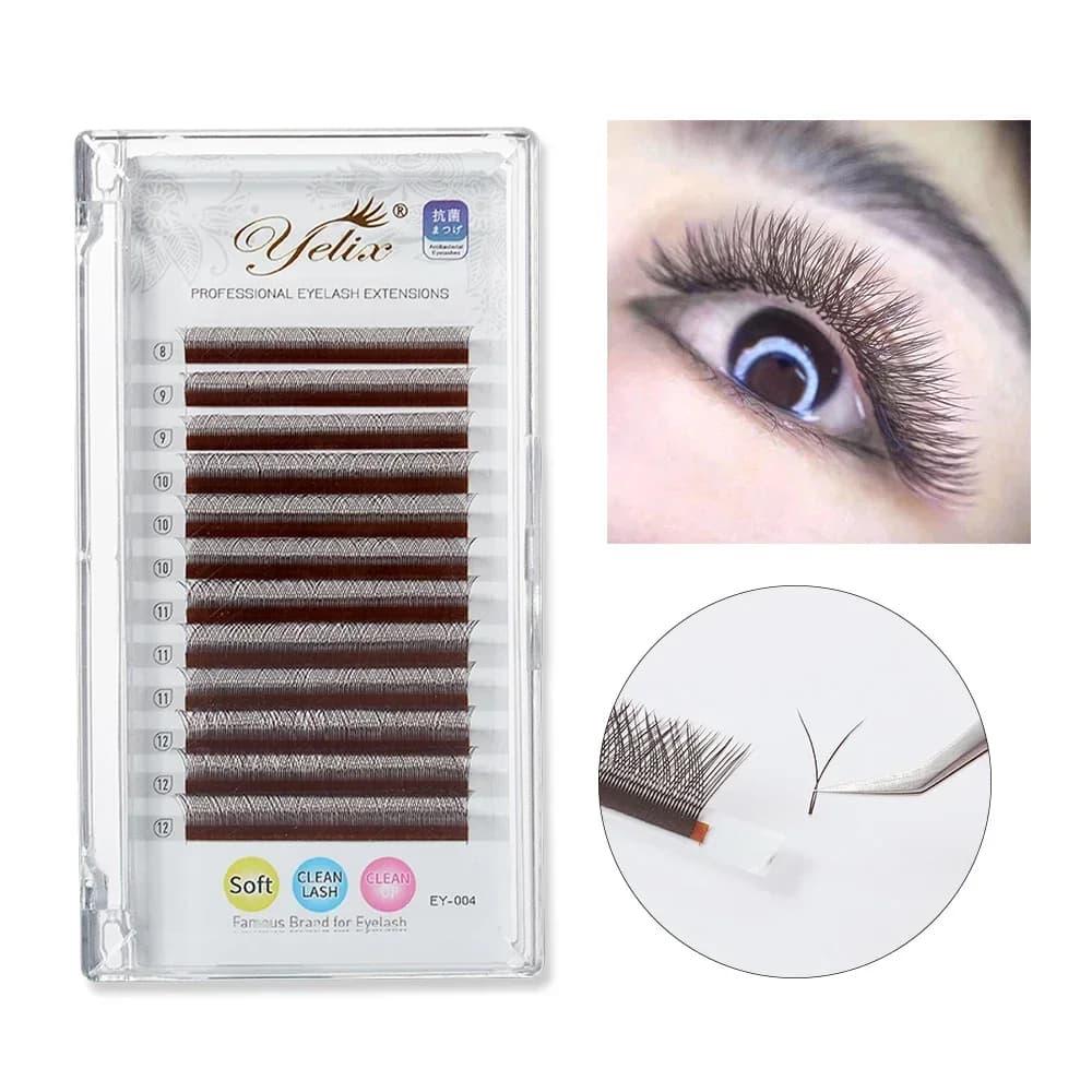 Bulu Mata Individu Bentuk Y Warna Coklat Curl C 0.05mm