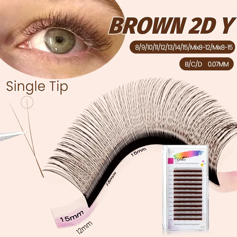 Bulu Mata Volume Rusia Hitam/Coklat Bentuk Y 2D (12 Baris)