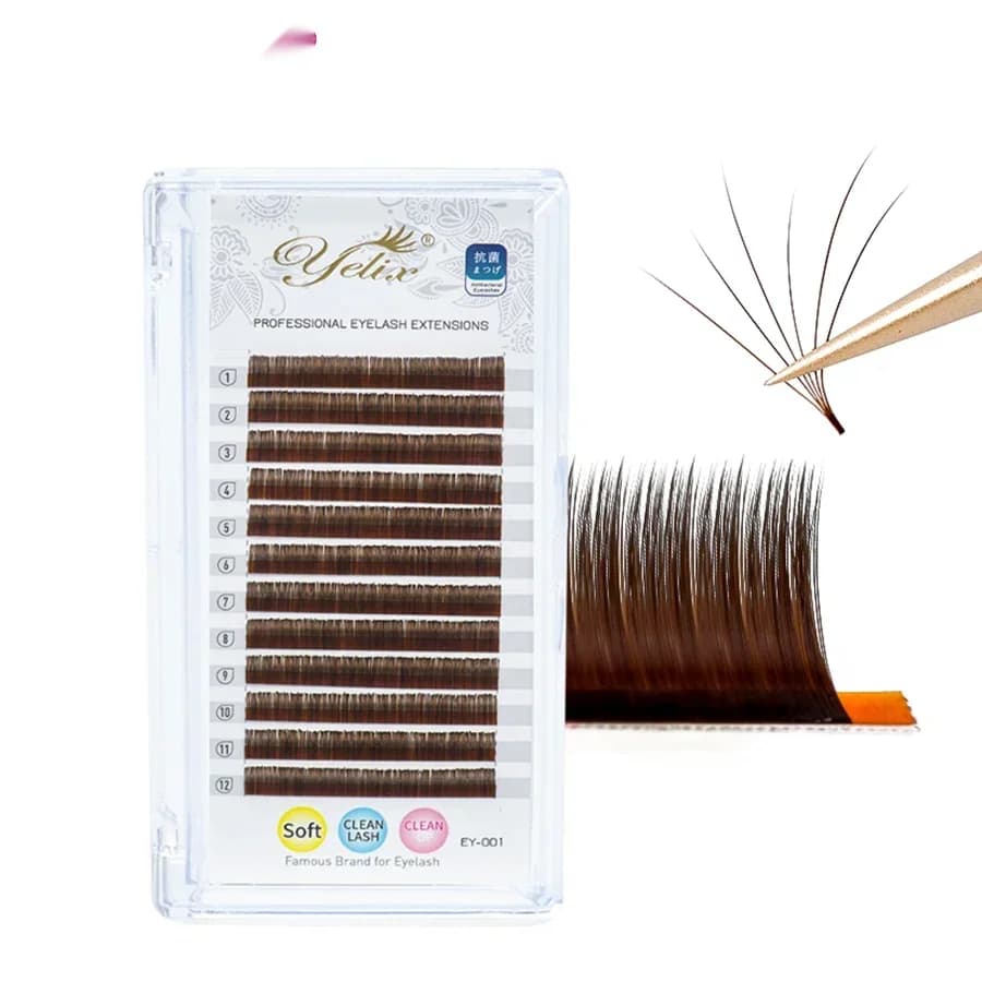 Ekstensi Bulu Mata Sutera Fanning Mudah Coklat Gelap