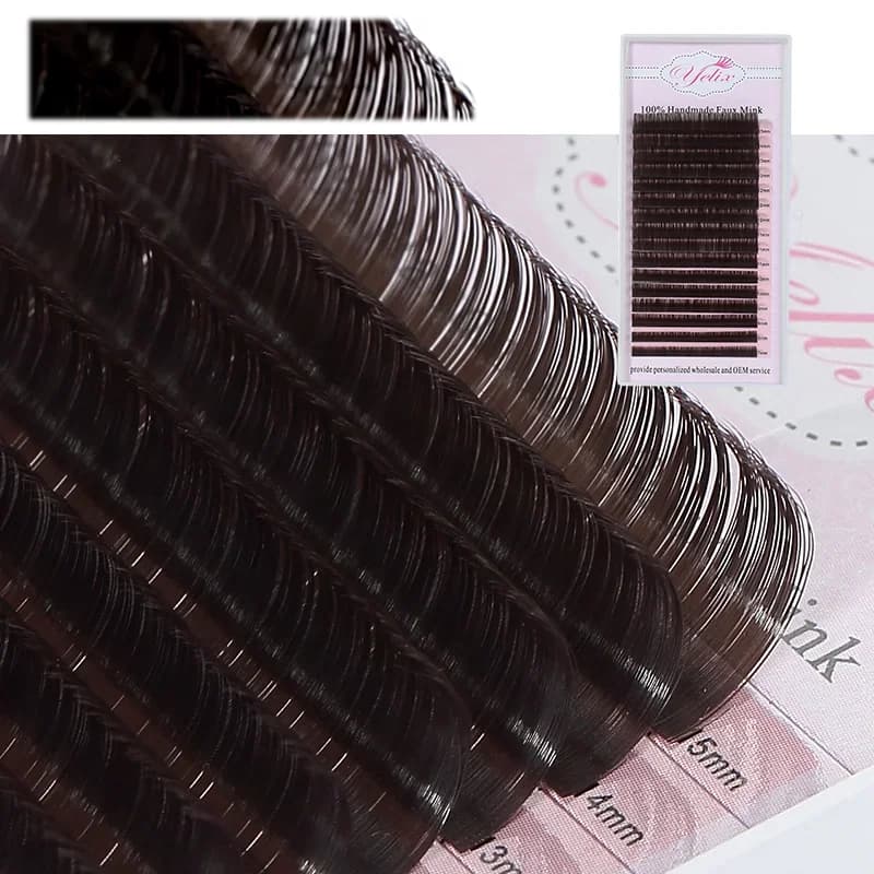 Sambungan Bulu Mata Individu Coklat Gelap 0.07mm Campuran 7-15mm